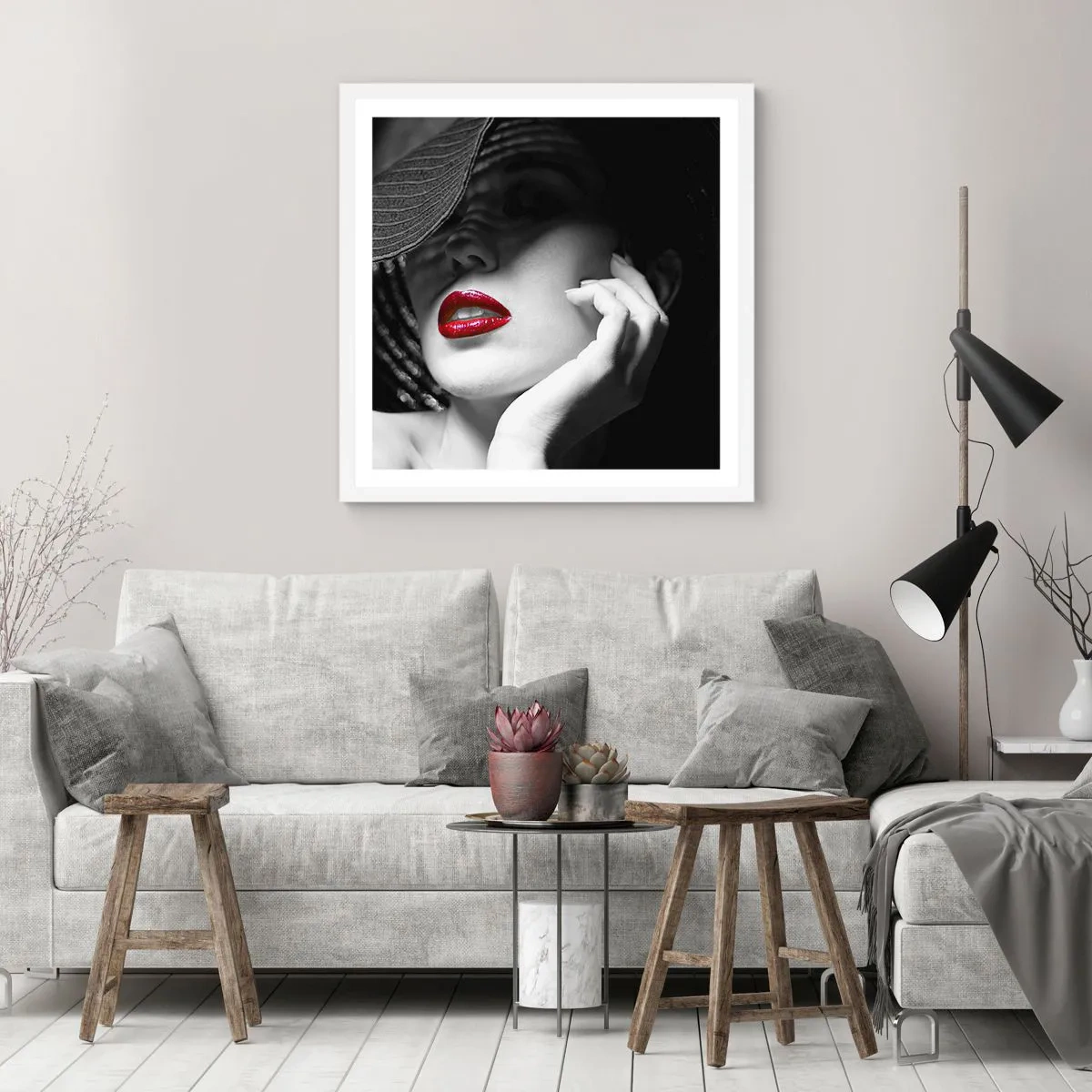 Poster în ramă albă - Studiu în stacojiu - 50x50 cm