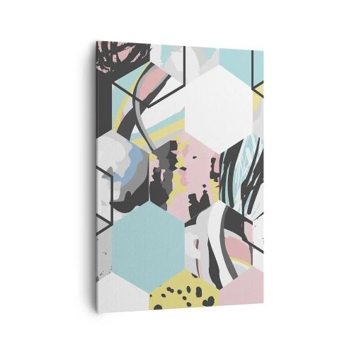 Tablou pe pânză - Hexagoane și cuburi în șase culori - 70x100 cm