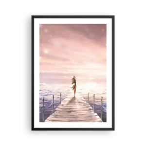 Poster în ramă neagră - Dig romantic la apus cu o femeie cu pălărie - 50x70cm - În lumina unui vis - Decorațiune modernă pentru perete pentru living și dormitor ARTTOR