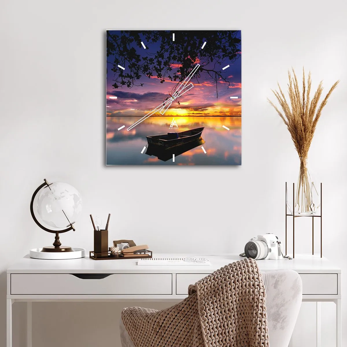 Ceas de perete - Ceas pe sticlă - "Pari să plutești în mijlocul cerului...” - 40x40 cm