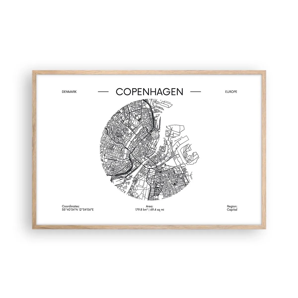 Poster în ramă de stejar deschis - Anatomia Copenhagăi - 91x61 cm