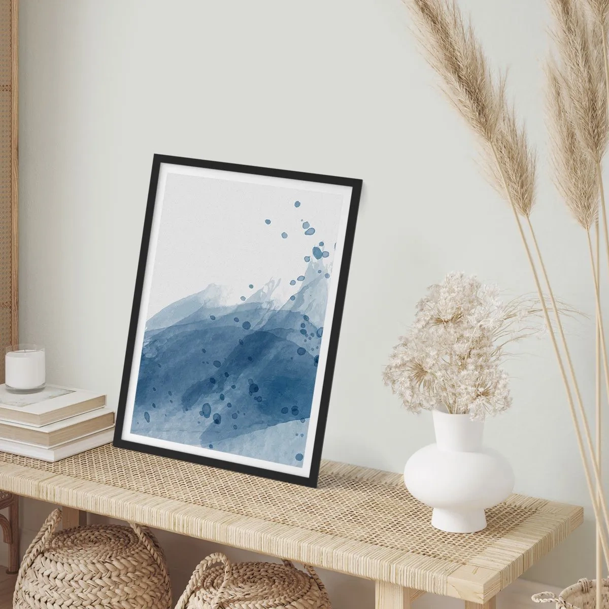 Poster în ramă neagră - Valuri de acuarelă în nuanțe de albastru - 50x70cm - Tul albastru - Decorațiune modernă pentru perete pentru living și dormitor ARTTOR