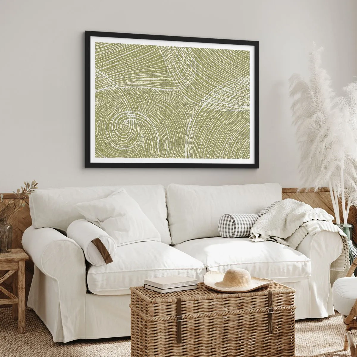 Poster în ramă neagră - Abstracție complicată în alb - 70x50 cm