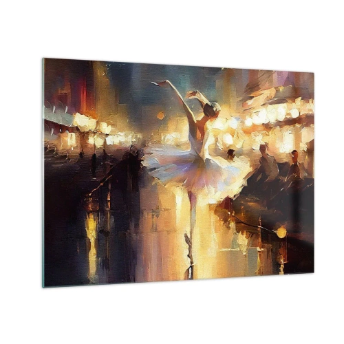 Tablou pe sticlă - Balerină în lumina luminilor orașului - 70x50cm - Un miracol în stradă - Decorațiune modernă pentru perete pentru living și dormitor ARTTOR