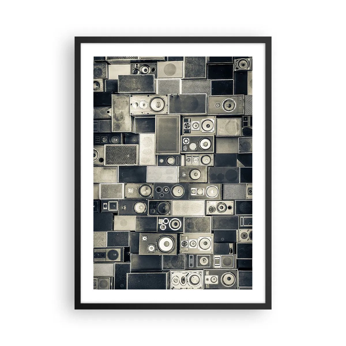 Poster în ramă neagră - Colaj de difuzoare în nuanțe de gri - 50x70cm - Și totul este în regulă - Decorațiune modernă pentru perete pentru living și dormitor ARTTOR