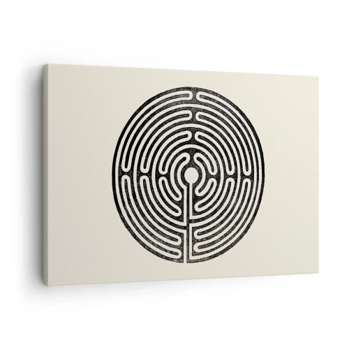 Tablou pe pânză Canvas - Labirint circular alb-negru pe un fundal deschis - 70x50cm - Ordine secretă - Decorațiune modernă pentru perete pentru living și dormitor ARTTOR