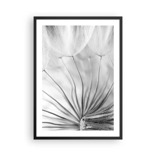 Poster în ramă neagră - Fotografie macro alb-negru a unei păpădii cu detalii subtile - 50x70cm - Suflarea zmeilor - Decorațiune modernă pentru perete pentru living și dormitor ARTTOR