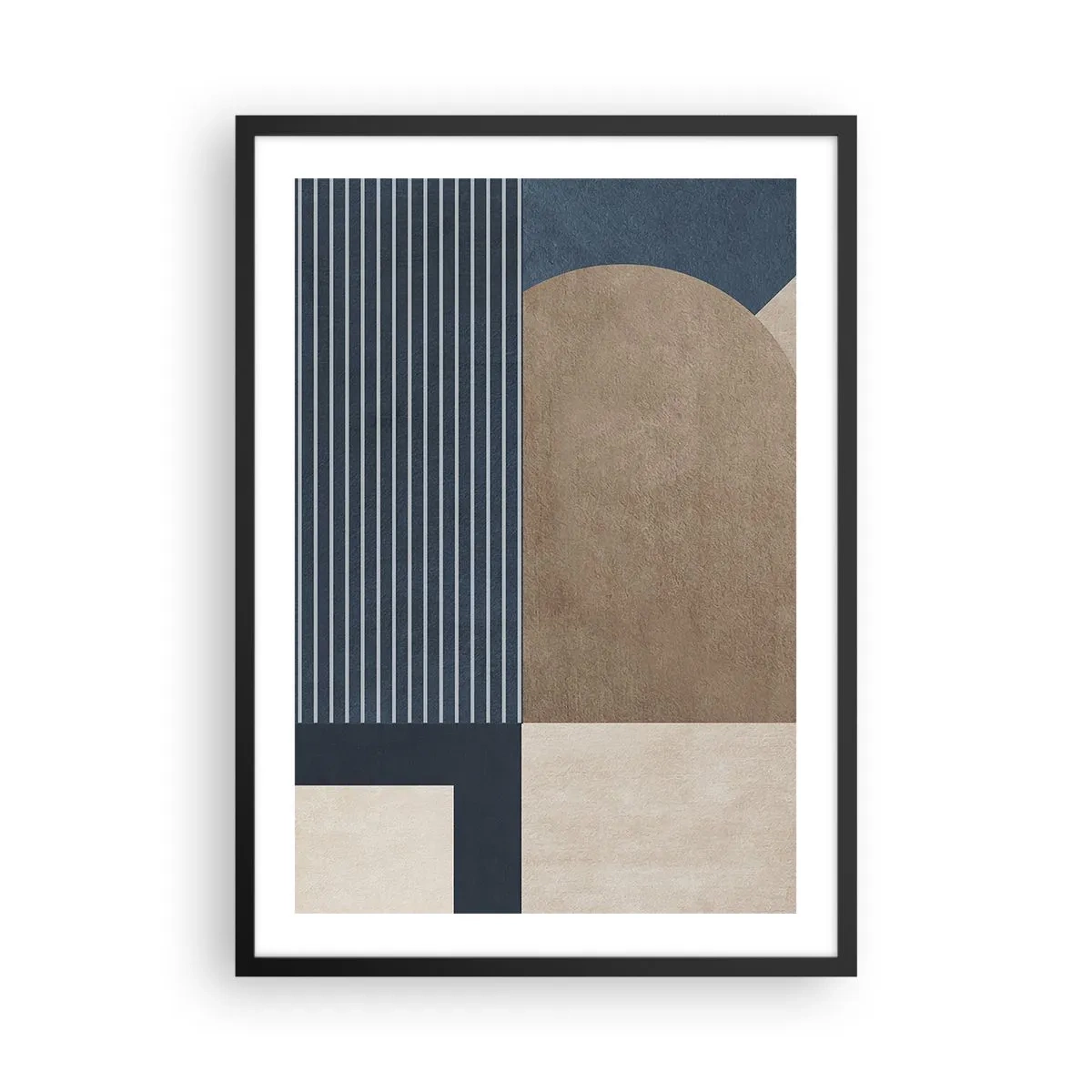 Poster în ramă neagră - Compoziție geometrică abstractă în nuanțe de albastru marin și bej - 50x70cm - Compoziție de simplitate și rotunjime - Decorațiune modernă pentru perete pentru living și dormitor ARTTOR