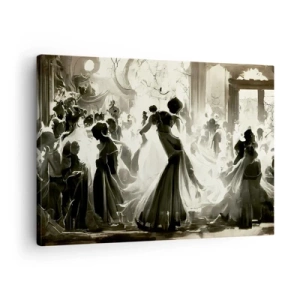 Tablou pe pânză Canvas - Minge în stil retro în alb și negru - 70x50cm - Marea mascaradă - Decorațiune modernă pentru perete pentru living și dormitor ARTTOR