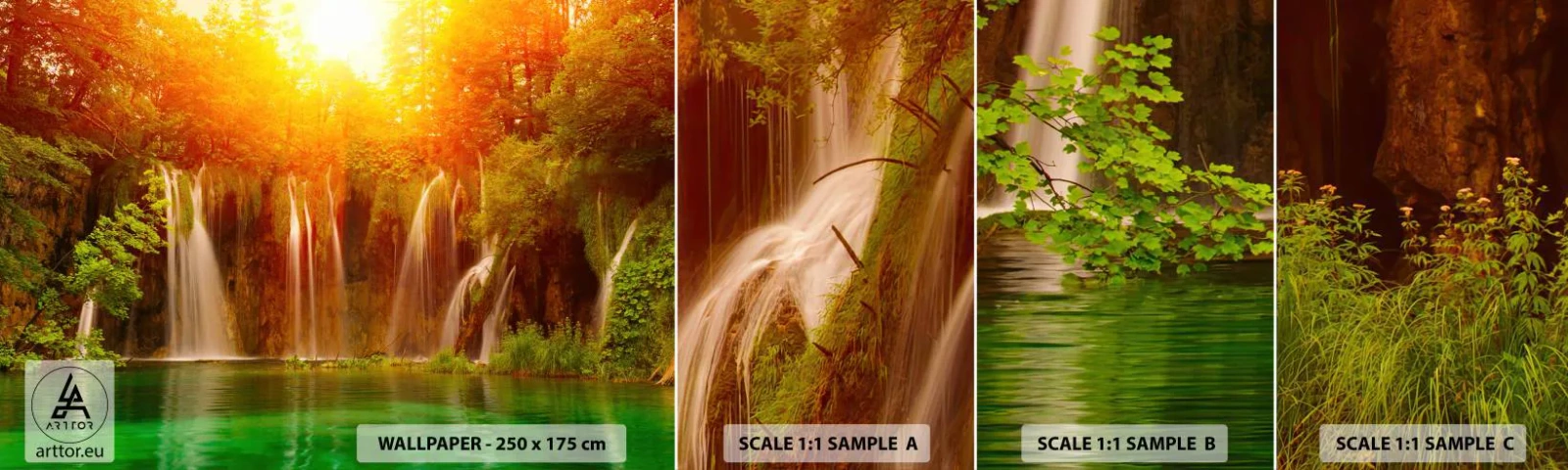 Mostră de Tapet Standard Eco - La soare și la umbră - Peisaj, Cascadă, Croaţia - 100x30 cm