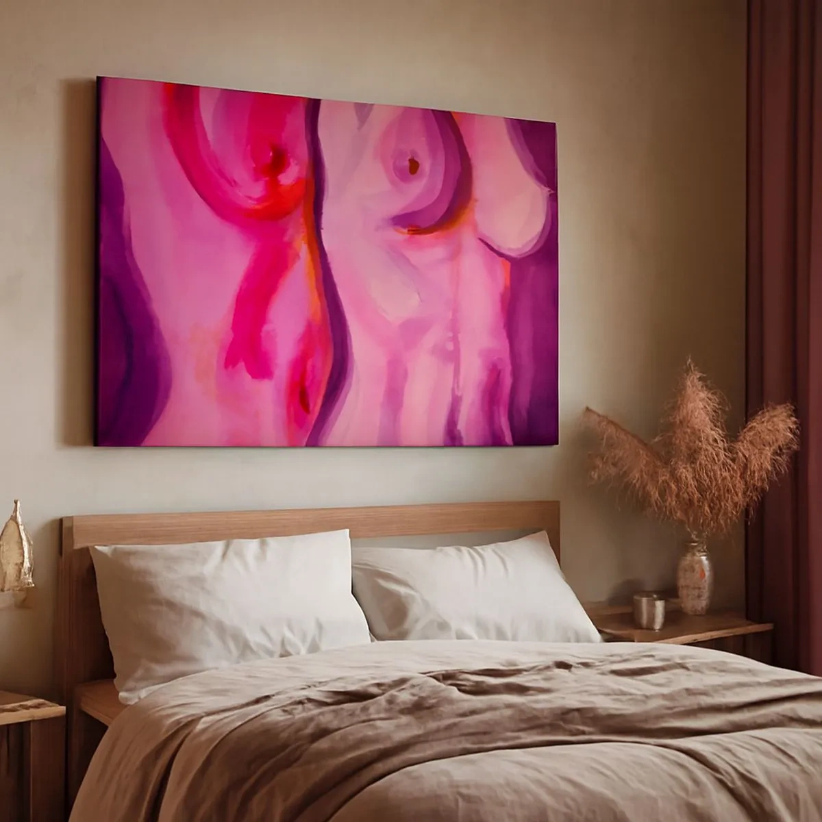 Tablou pe pânză Canvas - interpretare abstractă a siluetei feminine în roz și violet. - 70x50cm - Oda feminității - Decorațiune modernă pentru perete pentru living și dormitor ARTTOR