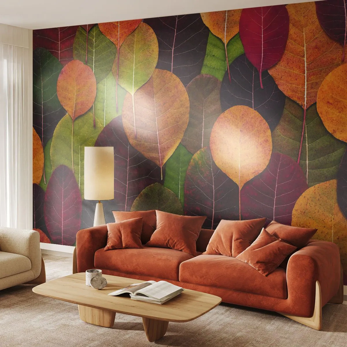 Tapet Premium Sand - Mozaic de toamnă - Grafică, Frunze colorate, Bucată - 100x70 cm