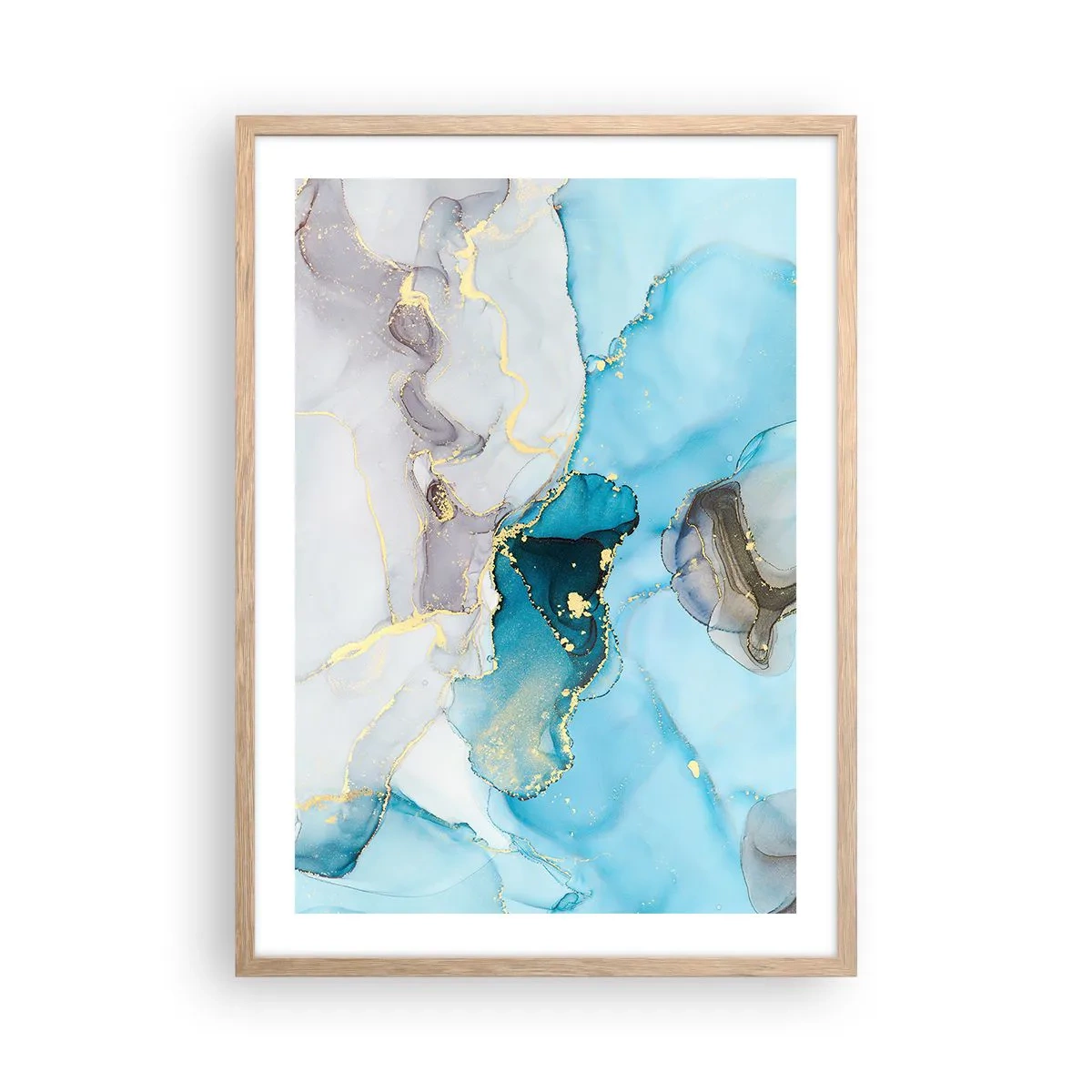 Poster în ramă de stejar deschis - Un studiu al întâlnirii dintre gri și turcoaz - 50x70 cm