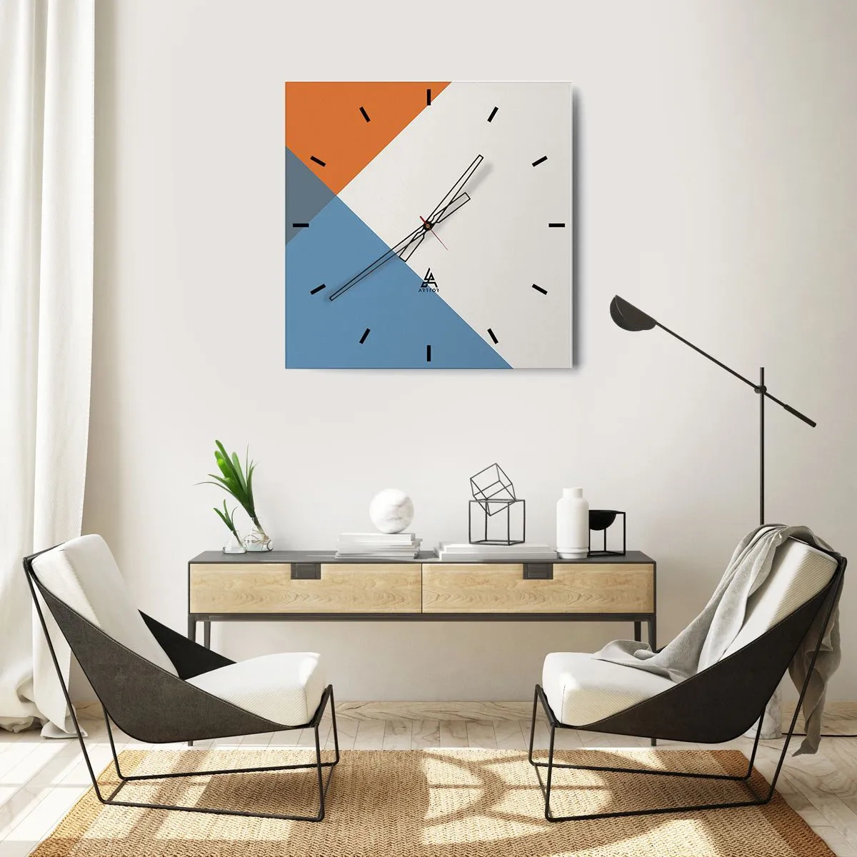 Ceas de perete - Ceas pe sticlă - La un unghi drept - 40x40 cm