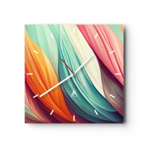 Ceas de perete - Ceas pe sticlă - Țesătură de curcubeu - 40x40 cm