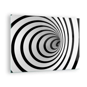 Tablou pe sticlă - Model spiralat abstract în alb și negru - 70x50cm - Nu poți rezista nici uneia dintre ele? - Decorațiune modernă pentru perete pentru living și dormitor ARTTOR