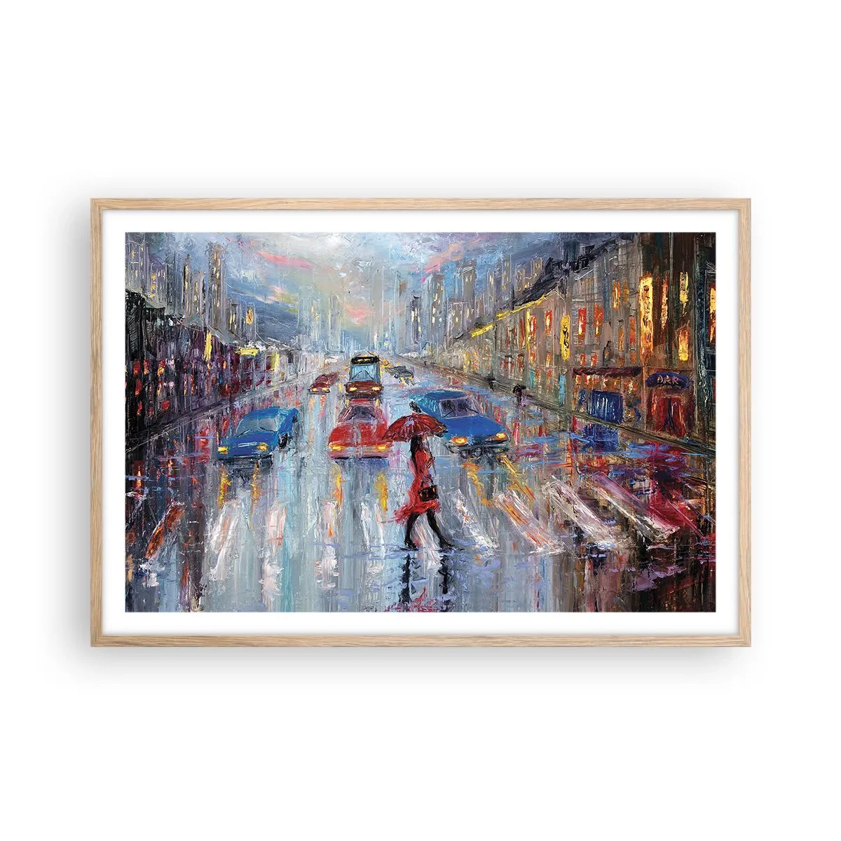 Poster în ramă de stejar deschis - O după-amiază ploioasă în oraș - 91x61 cm