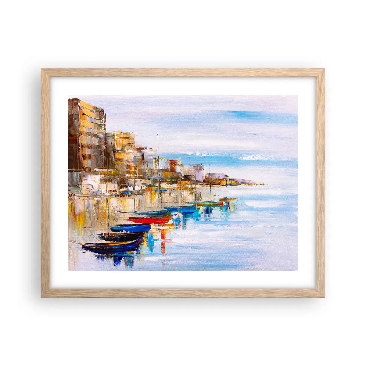 Poster în ramă de stejar deschis - Port urban multicolor - 50x40 cm