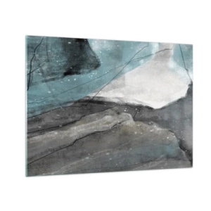 Tablou pe sticlă - O reprezentare abstractă a rocilor și gheții într-o paletă de culori reci. - 70x50cm - Abstracție: roci și gheață - Decorațiune modernă pentru perete pentru living și dormitor ARTTOR