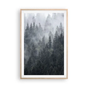 Poster în ramă de stejar deschis - Zori de pădure - 61x91 cm