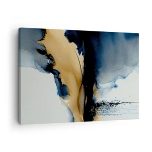 Tablou pe pânză Canvas - O compoziție abstractă în nuanțe de albastru marin și auriu - 70x50cm - În spatele cortinei - Decorațiune modernă pentru perete pentru living și dormitor ARTTOR
