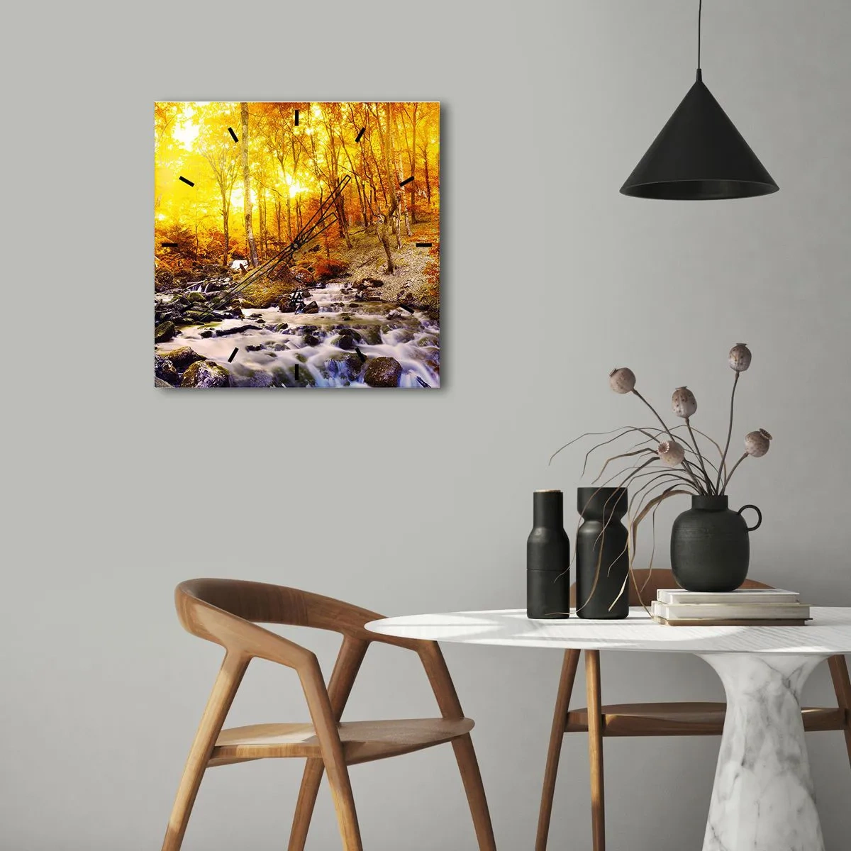 Ceas de perete - Ceas pe sticlă - Pietre montate în aur și platină - 30x30 cm