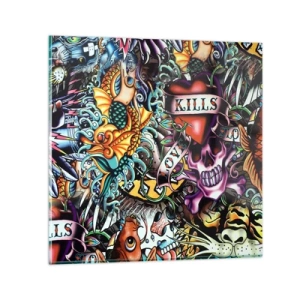 Tablou pe sticlă - Visul unui artist tatuator - 70x70 cm