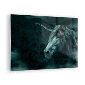 Tablou pe sticlă - Unicorn în pădurea misterioasă - 70x50cm - Într-o pădure de basm - Decorațiune modernă pentru perete pentru living și dormitor ARTTOR