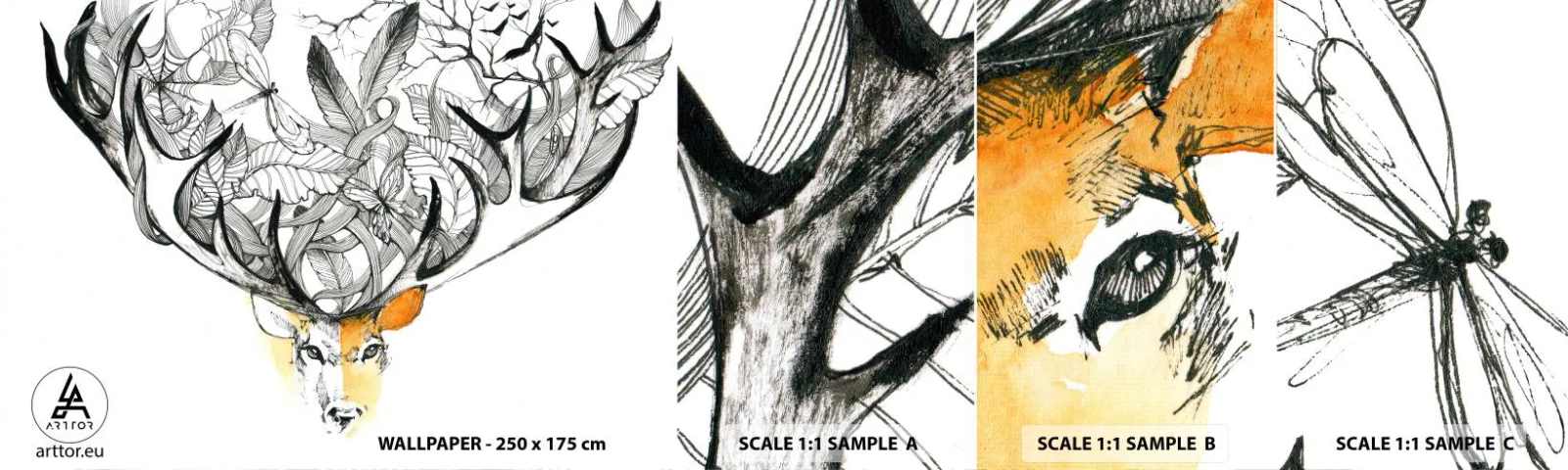 Mostră de Tapet Standard Eco - Coarne de abundență - Abstracția, Cerb, Grafică - 100x30 cm