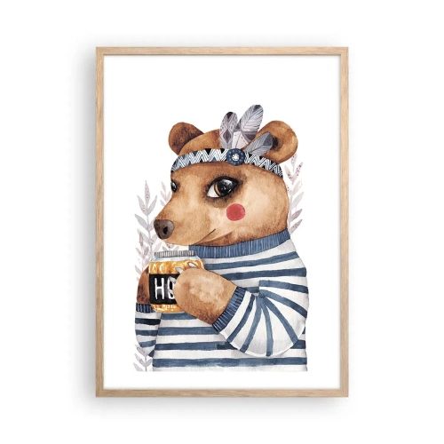 Poster în ramă de stejar deschis - Ursoaică dulce - 50x70 cm