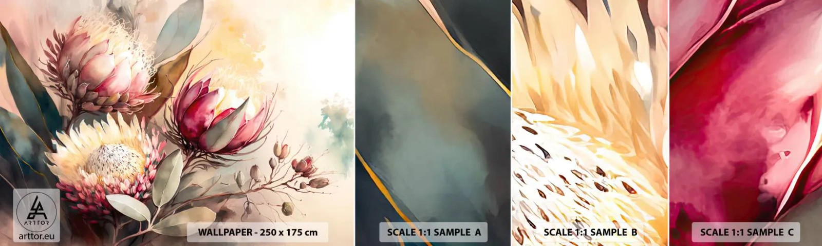 Mostră tapet autocolant Deluxe Sticker - Profil și en face - Flori, Art Deco, Botanică - 100x30 cm