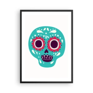 Poster în ramă neagră - Craniu colorat mexican de Ziua Morților - 50x70cm - Viața - distracție până la moarte - Decorațiune modernă pentru perete pentru living și dormitor ARTTOR