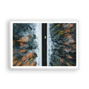 Poster în ramă albă - Prin pădurea de iarnă - 100x70 cm