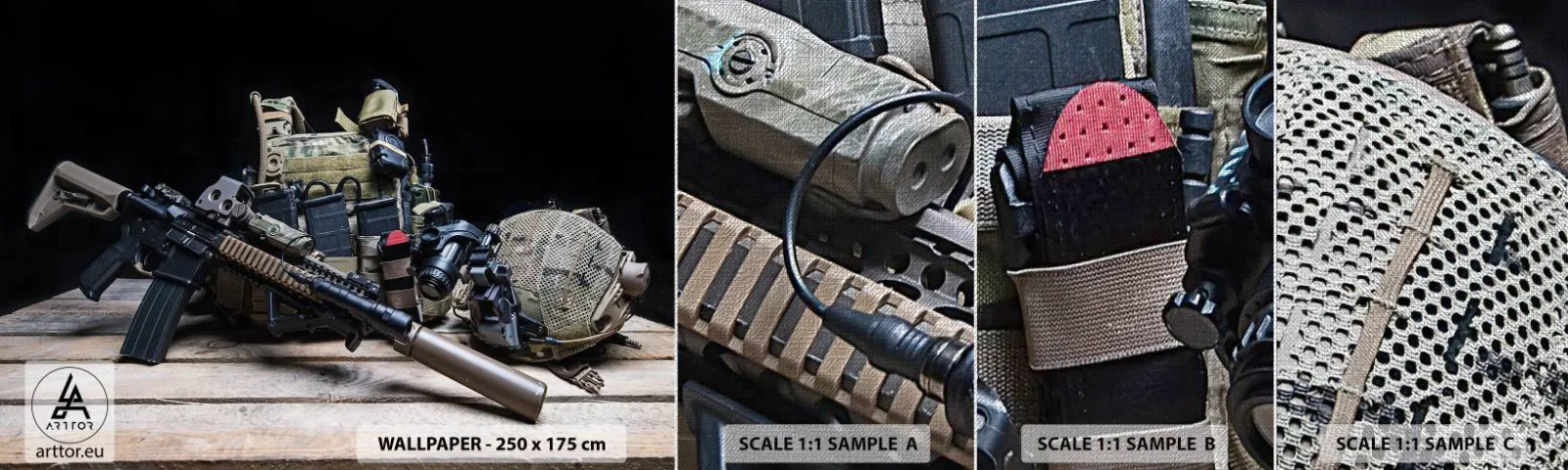 Mostră tapet Premium Canvas - Pe loc repaus! - Militar, Puşcă, Armă - 100x30 cm