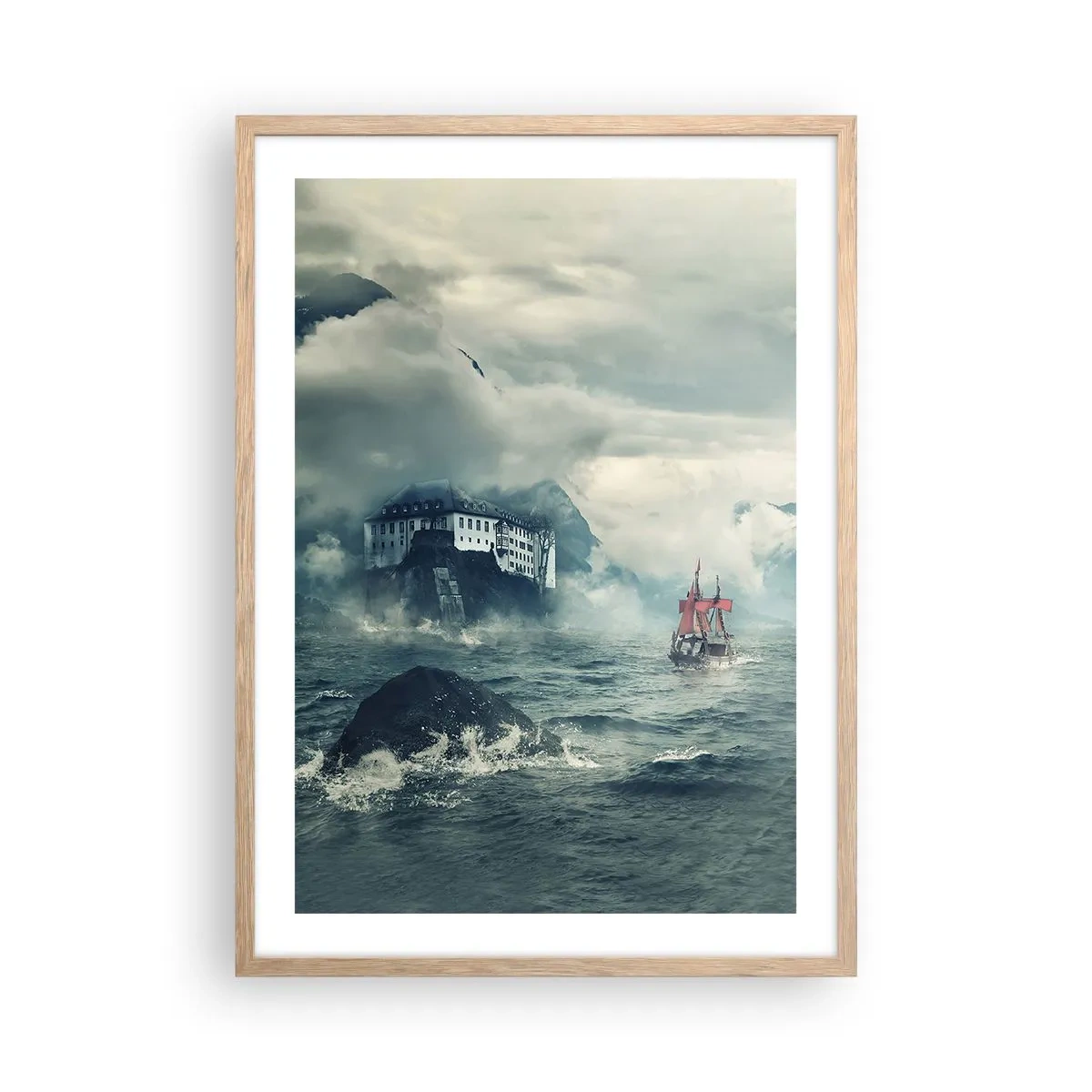 Poster în ramă de stejar deschis - Pe ape magice - 50x70 cm