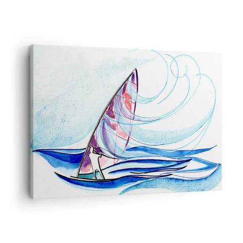 Tablou pe pânză Canvas - Un surfer călărind valurile într-o compoziție abstractă în acuarelă - 70x50cm - Cu vântul în ritmul valurilor - Decorațiune modernă pentru perete pentru living și dormitor ARTTOR