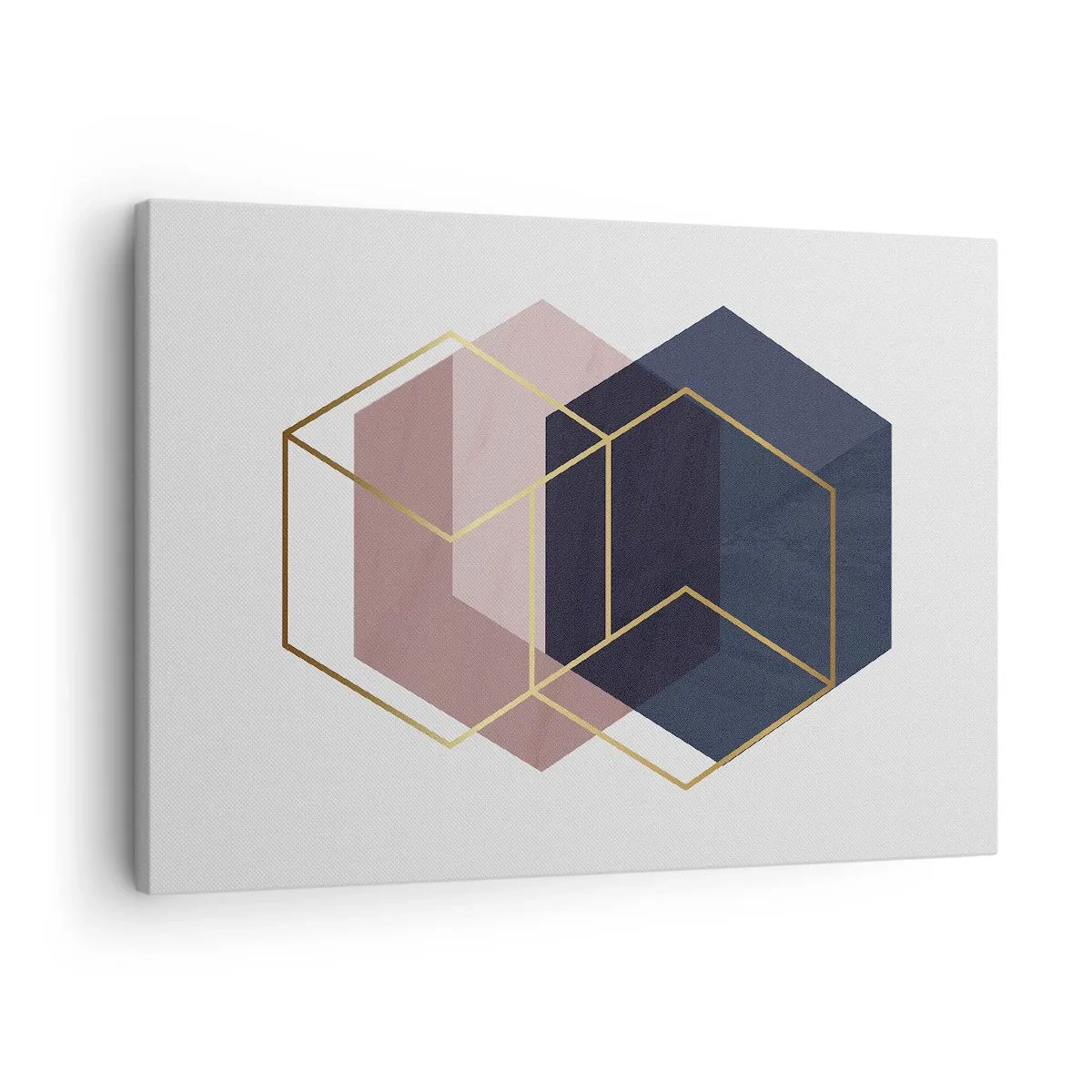 Tablou pe pânză Canvas - Forme geometrice în linii aurii pe un fundal pastel - 70x50cm - Puterea simplității - Decorațiune modernă pentru perete pentru living și dormitor ARTTOR