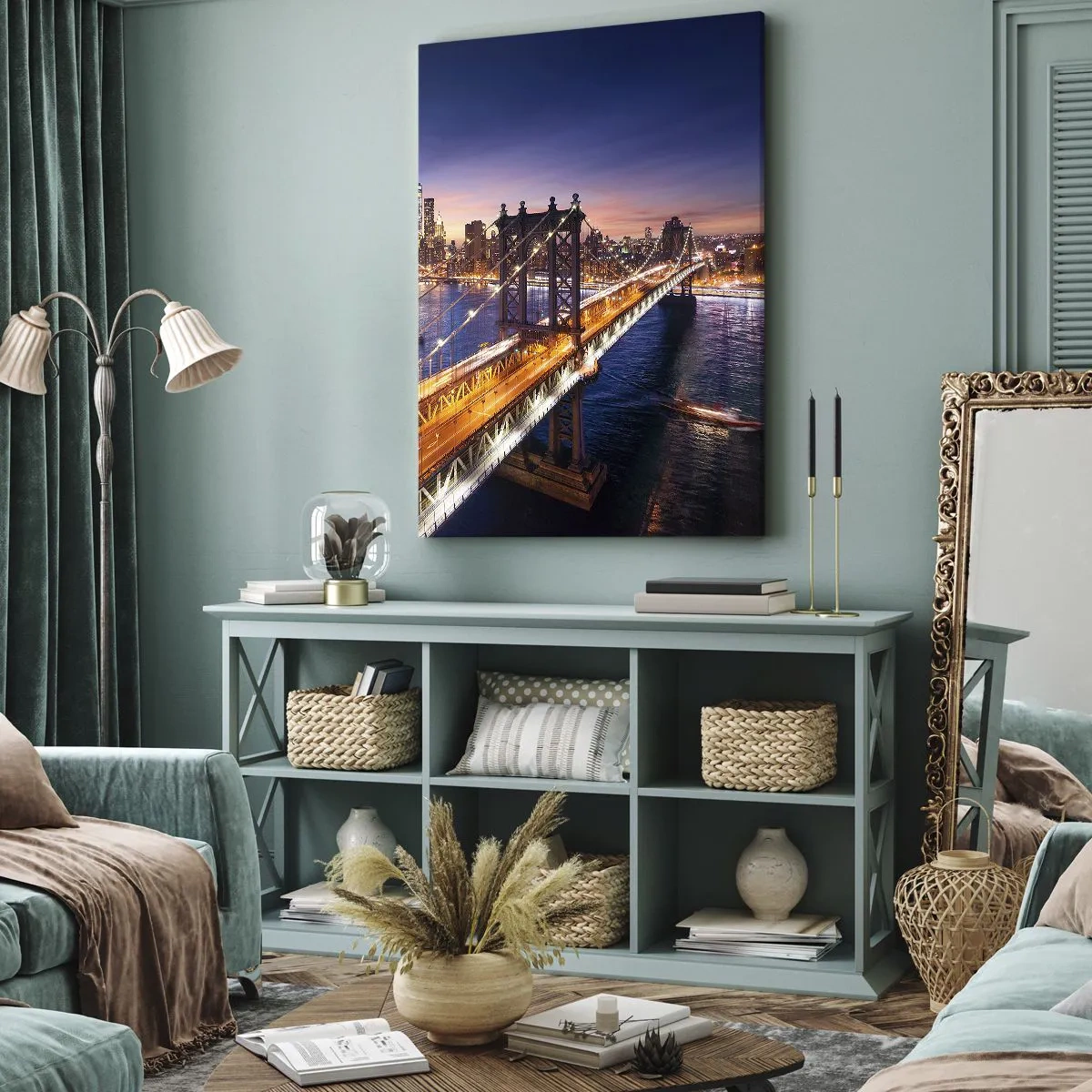 Tablou pe pânză - Pe un pod luminos către inima orașului - 50x70 cm