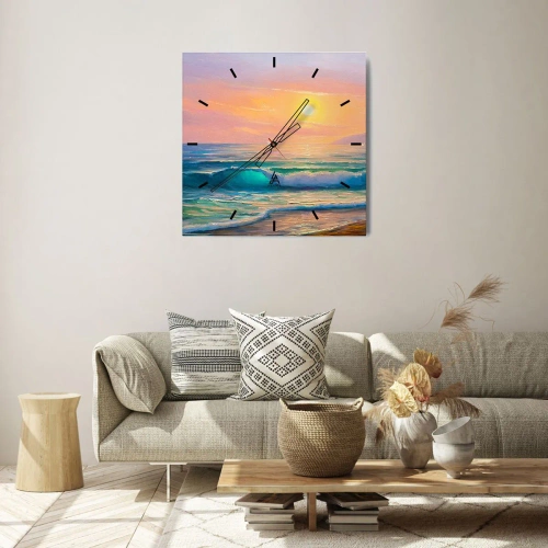 Ceas de perete - Ceas pe sticlă - Cântecul turcoaz al valurilor - 30x30 cm