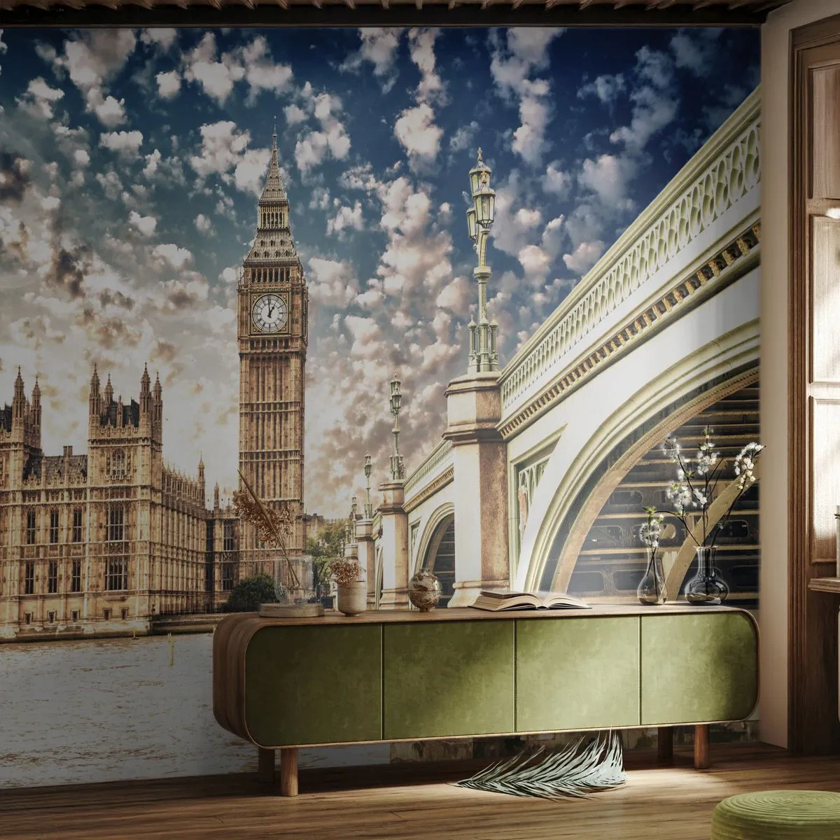 Tapet Standard Eco - Nori de pene deasupra Tamisei - Oraș, Londra, Anglia - 500x350 cm