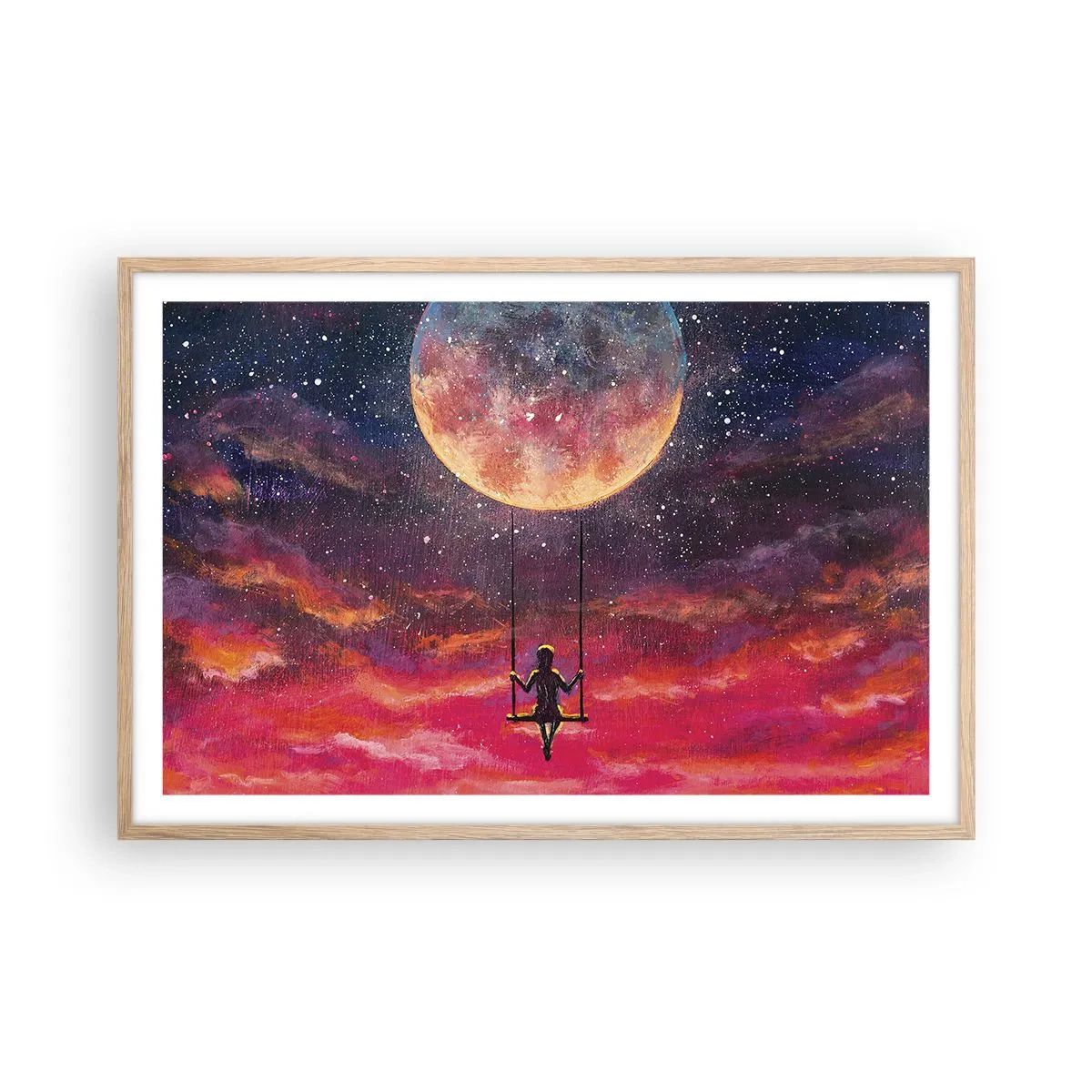 Poster în ramă de stejar deschis - Cu capul în nori - 91x61 cm