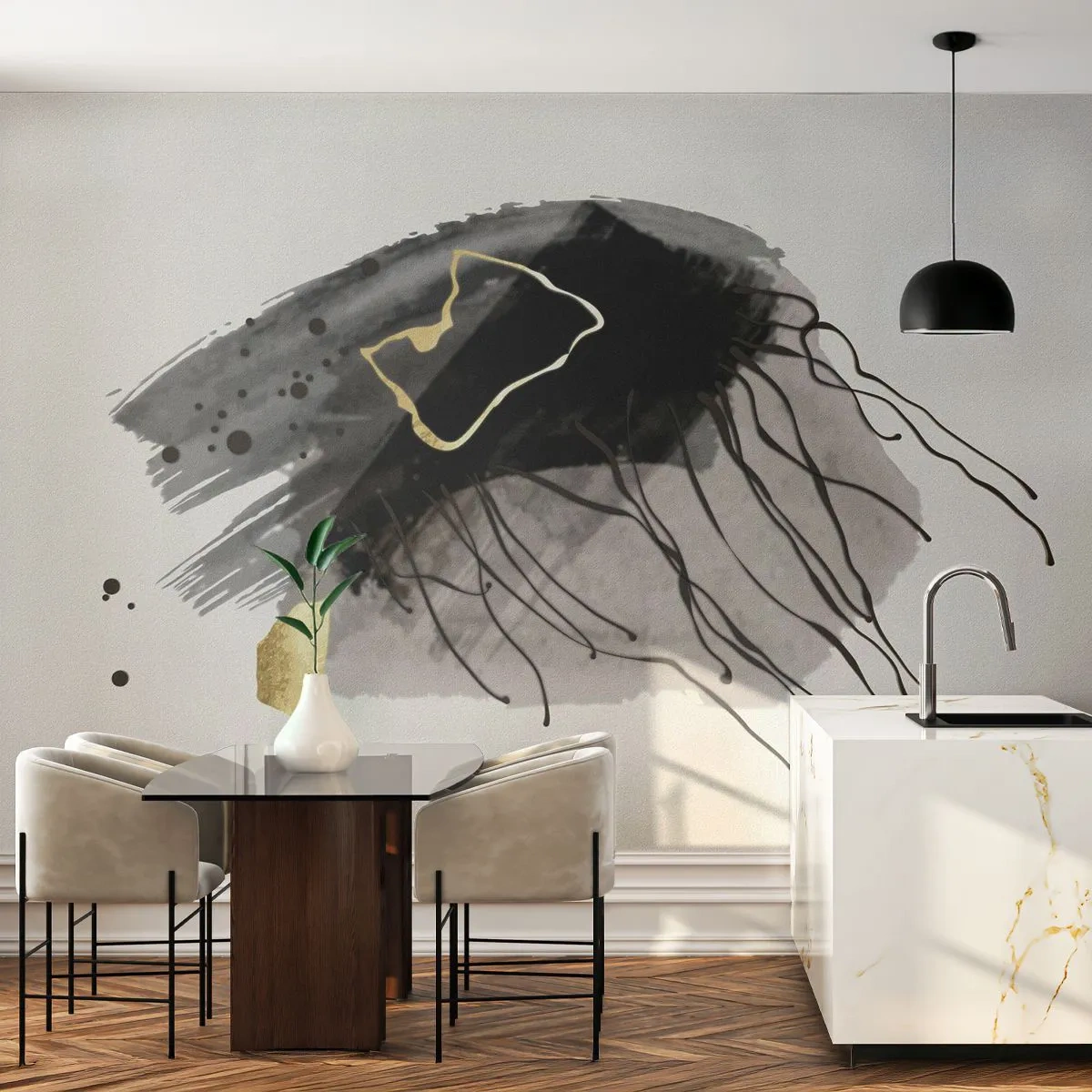 Tapet Standard Eco - Negru și aur - Abstracția, Bucată, Grafică - 200x140 cm