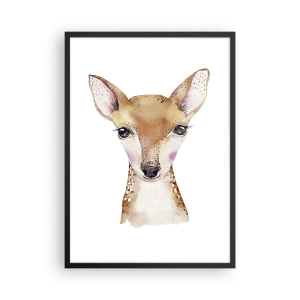 Poster în ramă neagră - Portret în acuarelă al unui pui de căprioară tânăr pe fundal alb - 50x70cm - Natura inocenței - Decorațiune modernă pentru perete pentru living și dormitor ARTTOR