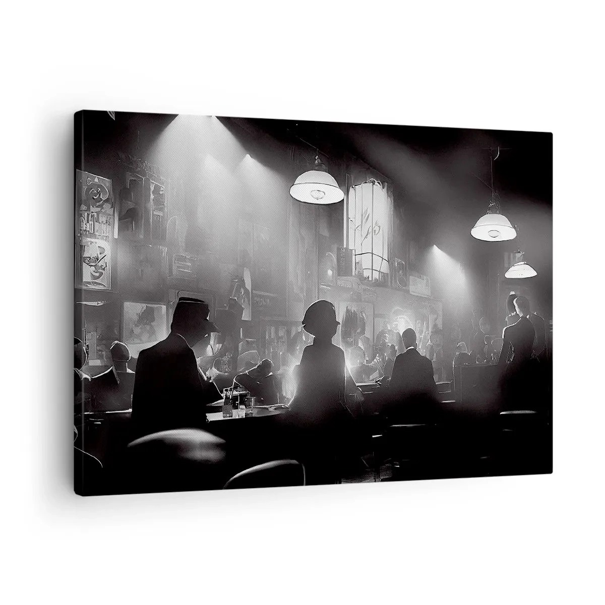 Tablou pe pânză Canvas - Scenă de club de noapte cu jazz alb-negru - 70x50cm - În stil jazz - Decorațiune modernă pentru perete pentru living și dormitor ARTTOR