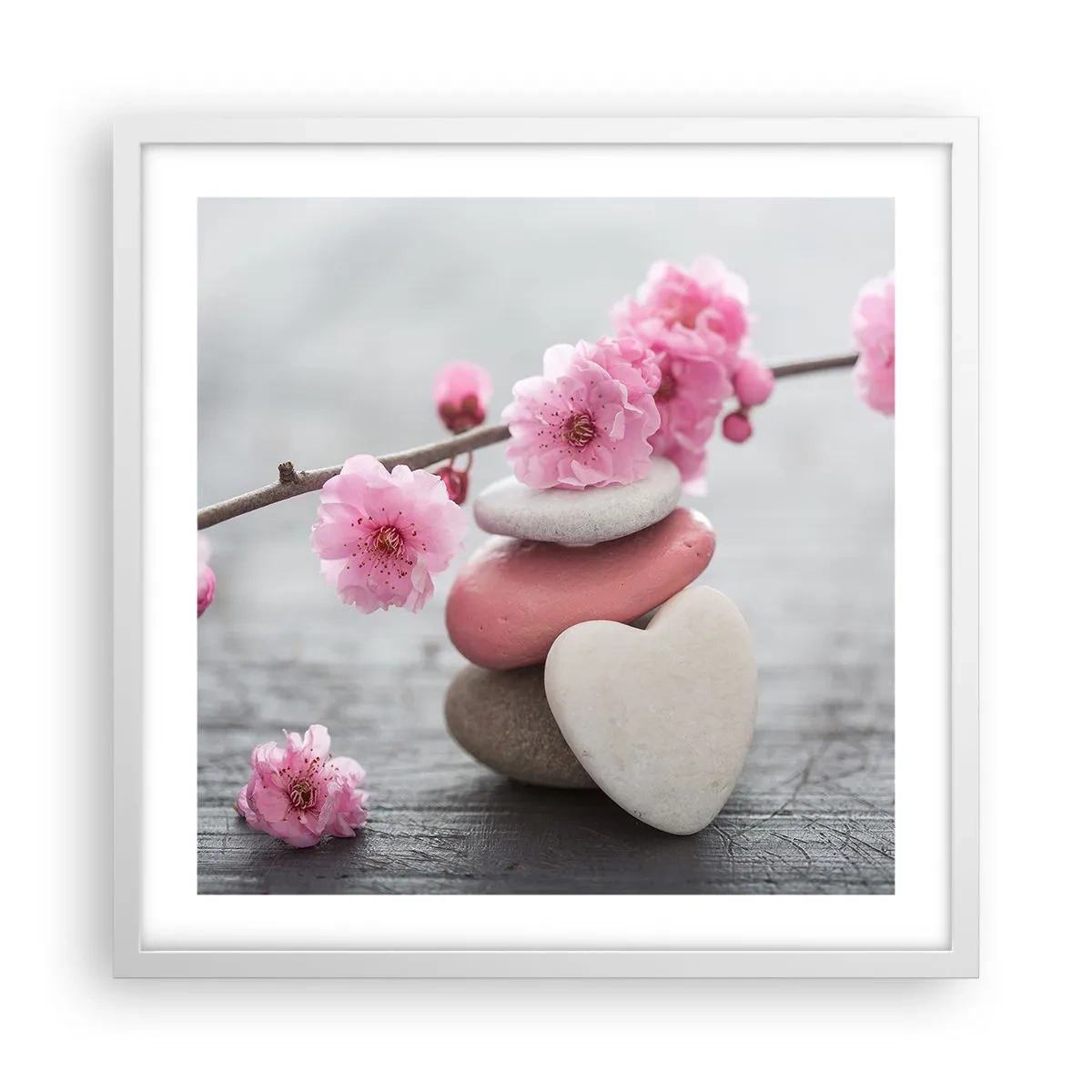 Poster în ramă albă - Fericirea florilor de cireș - 50x50 cm