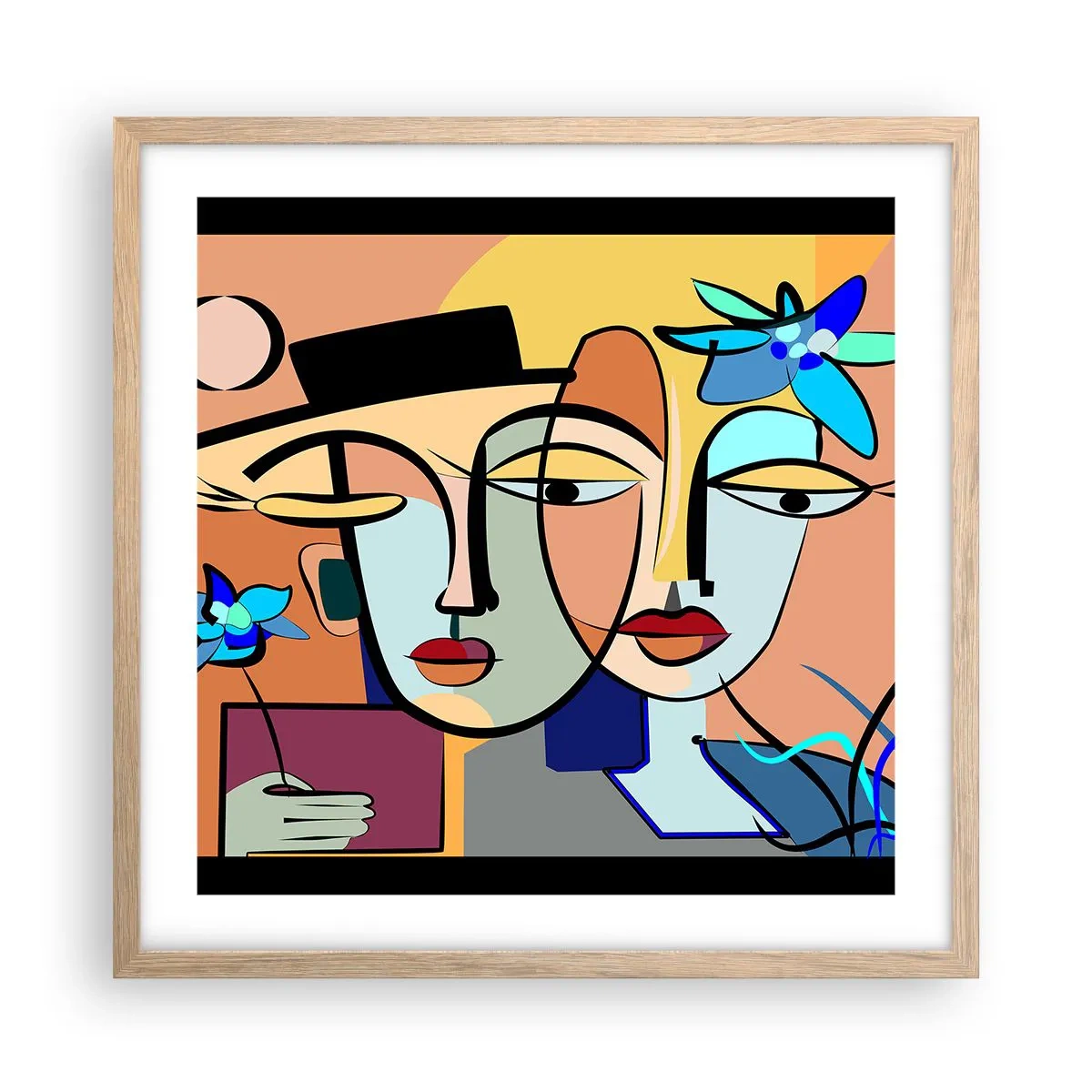 Poster în ramă de stejar deschis - Întâlnire cu Picasso - 50x50 cm
