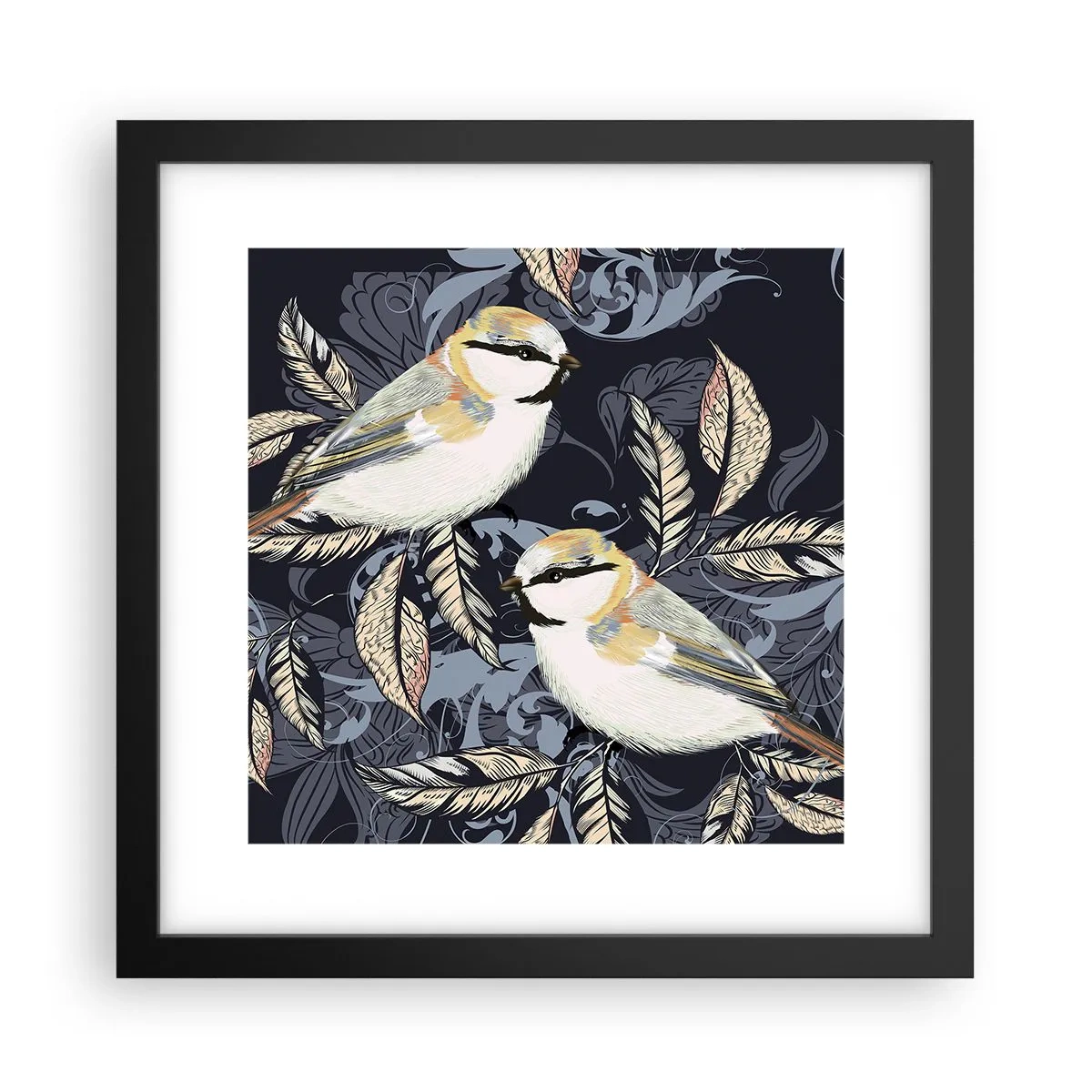 Poster în ramă neagră - Ciripirile galben-albastru - 30x30 cm