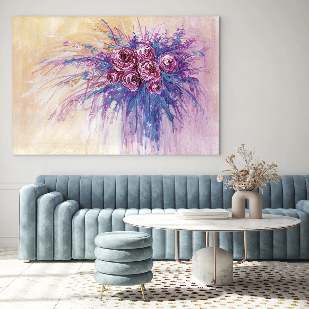 Tablou pe sticlă - Fântână de trandafiri - 100x70 cm