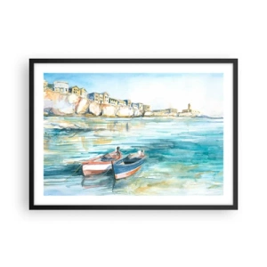 Poster în ramă neagră - Peisaj în azur - 70x50 cm