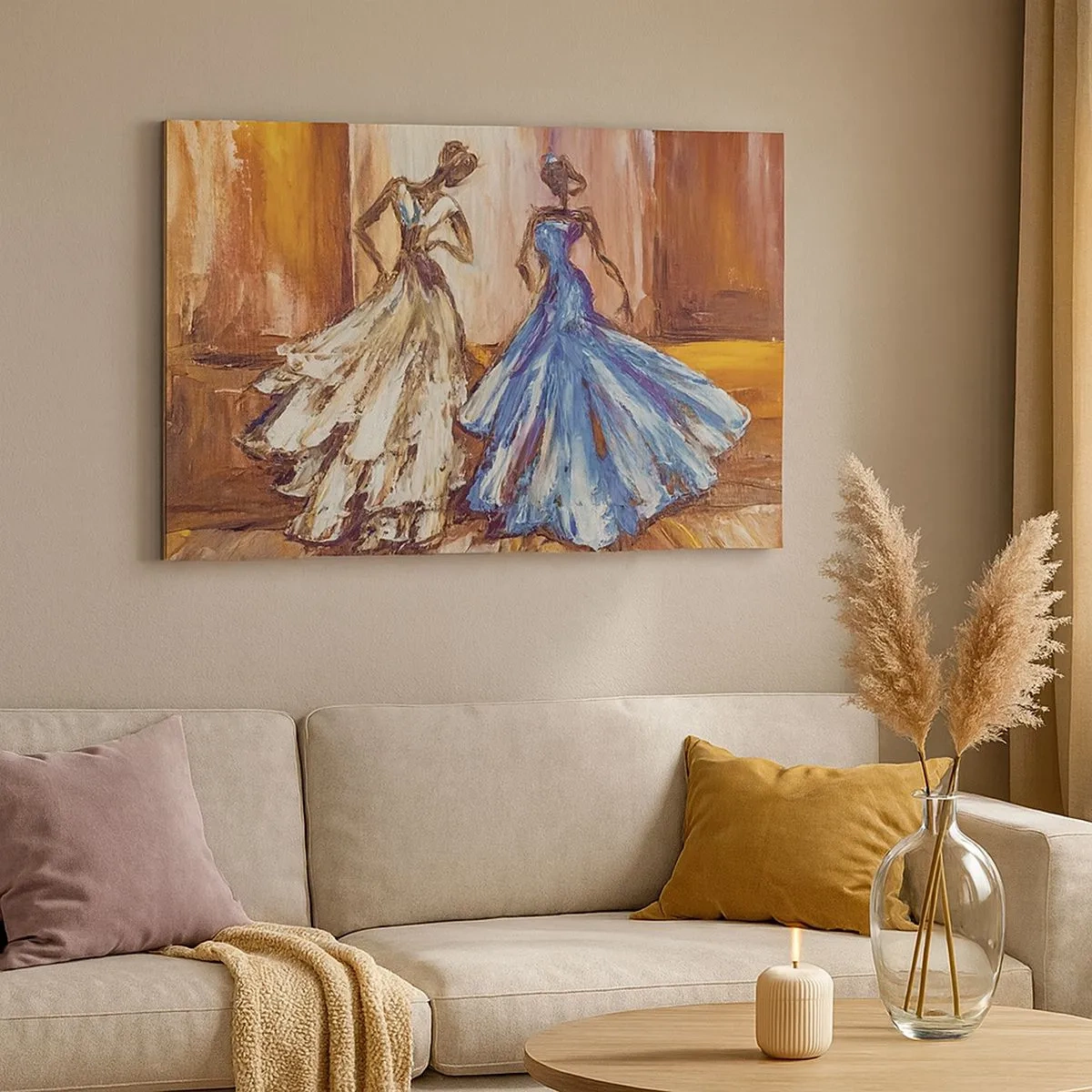 Tablou pe pânză Canvas - Personaje în rochii de seară în stil artistic - 70x50cm - Duetul fermecător - Decorațiune modernă pentru perete pentru living și dormitor ARTTOR